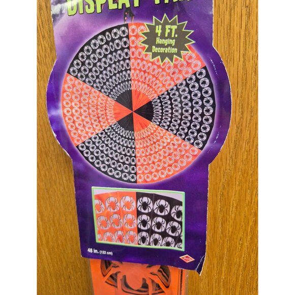 Jumbo 4 Ft Hanging Halloween Display Fan With Black & Orange Spider Pattern Deco - Picture 4 of 5